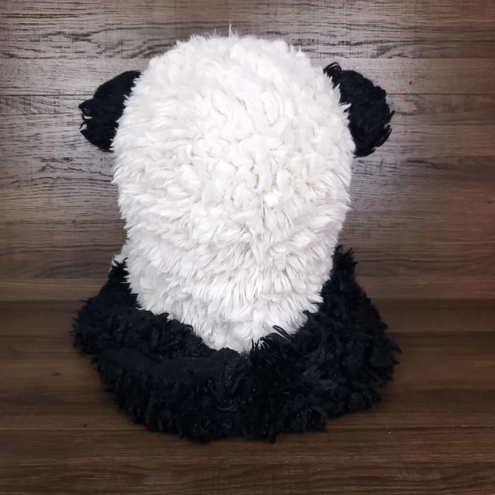 Panda Bear Plush Fur Cowl‎ Hooded Infinity Scarf Snood 3D Ears Black White New